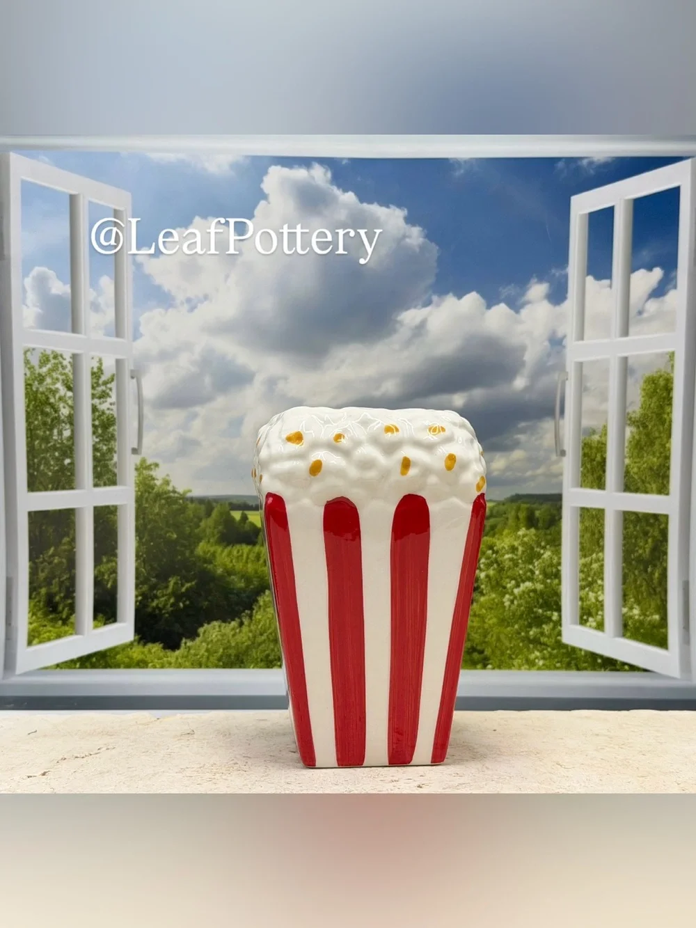 Ceramic Popcorn Bucket Planter, Vintage Style Movie Night Vase